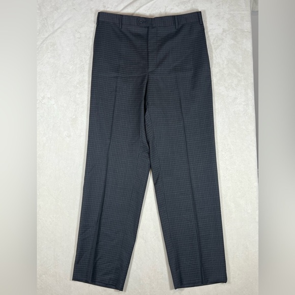 Zanella Made in Italy 33W 31L Navy Windowpane 100% Wool Designer Dress Pants C23 - Picture 1 of 11
